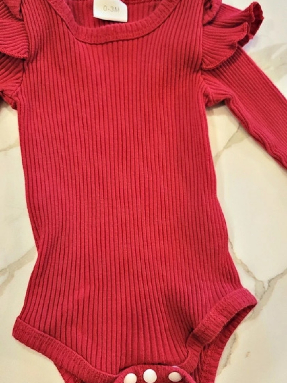 Red Ribbed Ruffle Sleeve Bodysuit Baby 0-3M - Picture 2 of 3